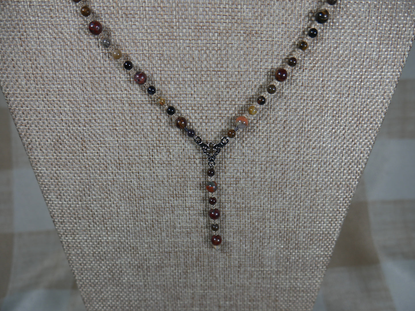 Beaded Poppy and Wood Jasper Necklace