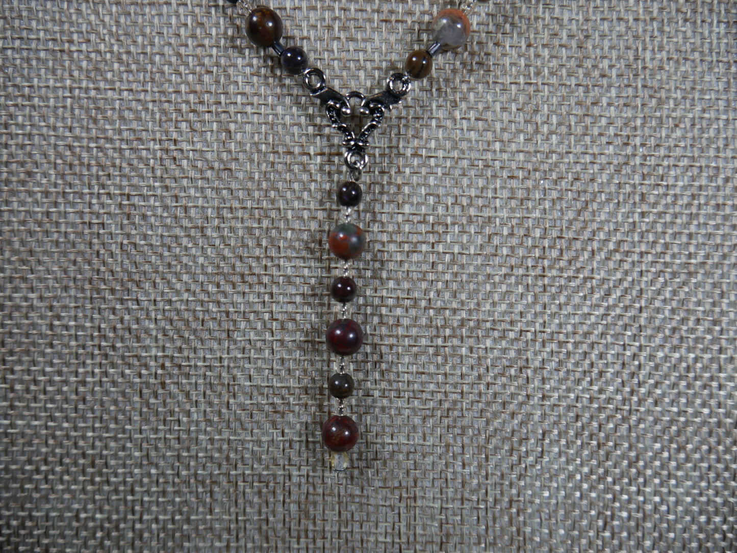 Beaded Poppy and Wood Jasper Necklace