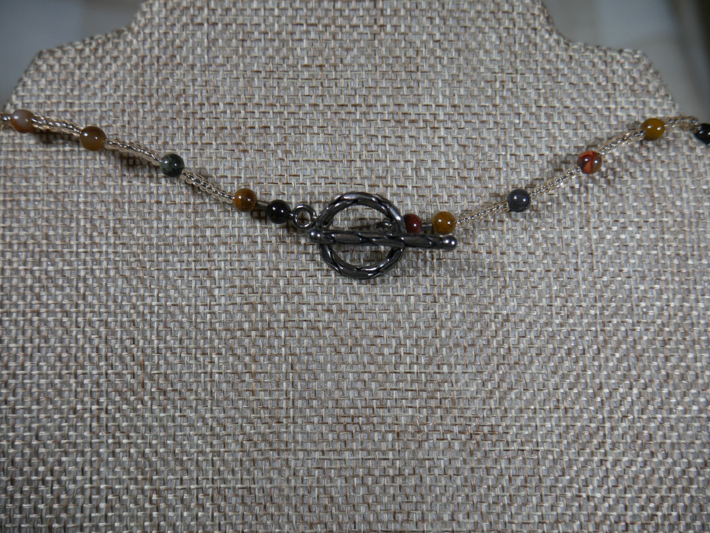 Beaded Poppy and Wood Jasper Necklace