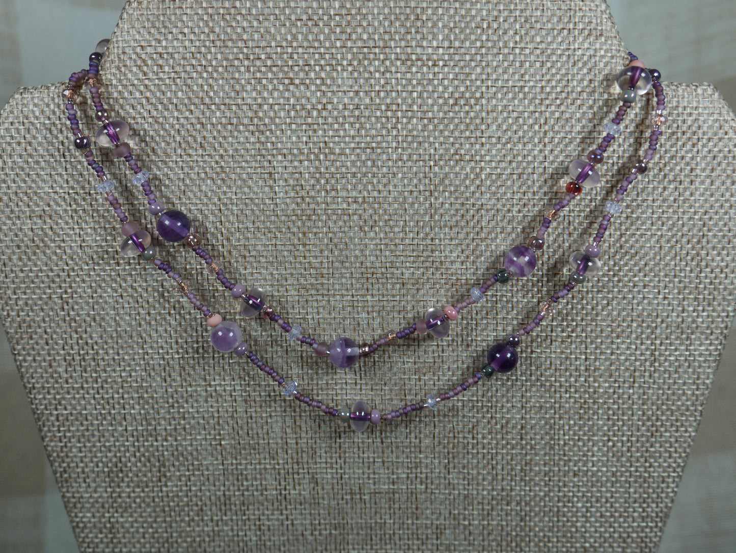 Beaded Purple Flourite 2 Strand Necklace