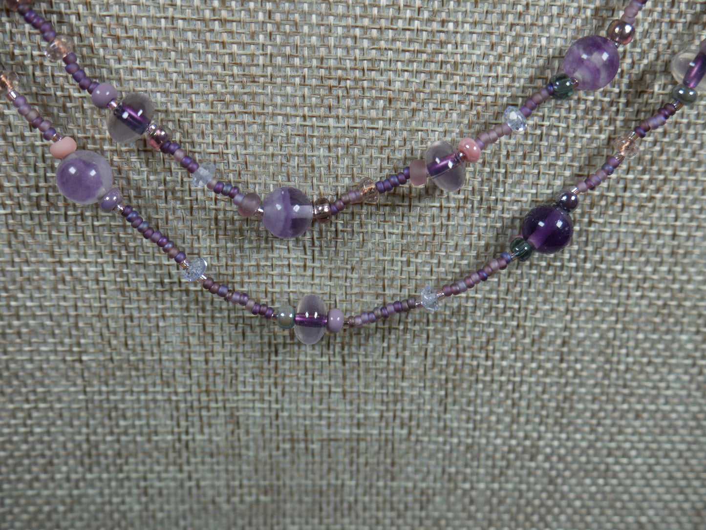 Beaded Purple Flourite 2 Strand Necklace