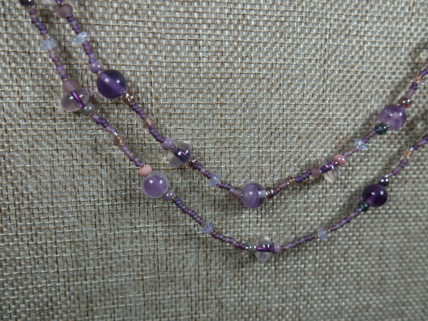 Beaded Purple Flourite 2 Strand Necklace