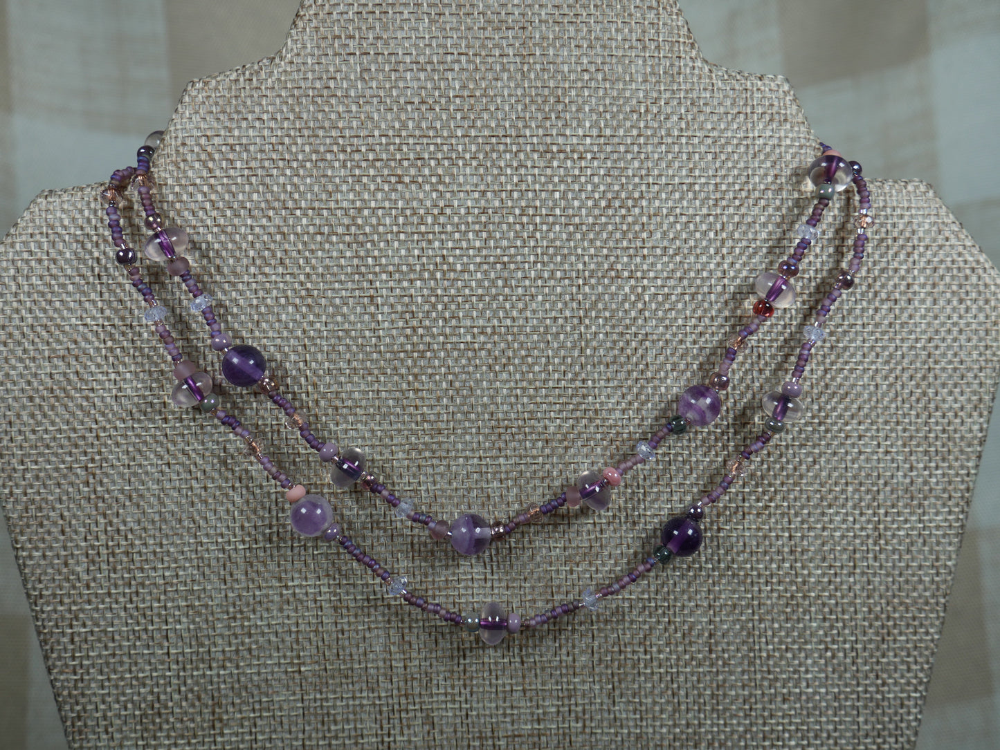 Beaded Purple Flourite 2 Strand Necklace