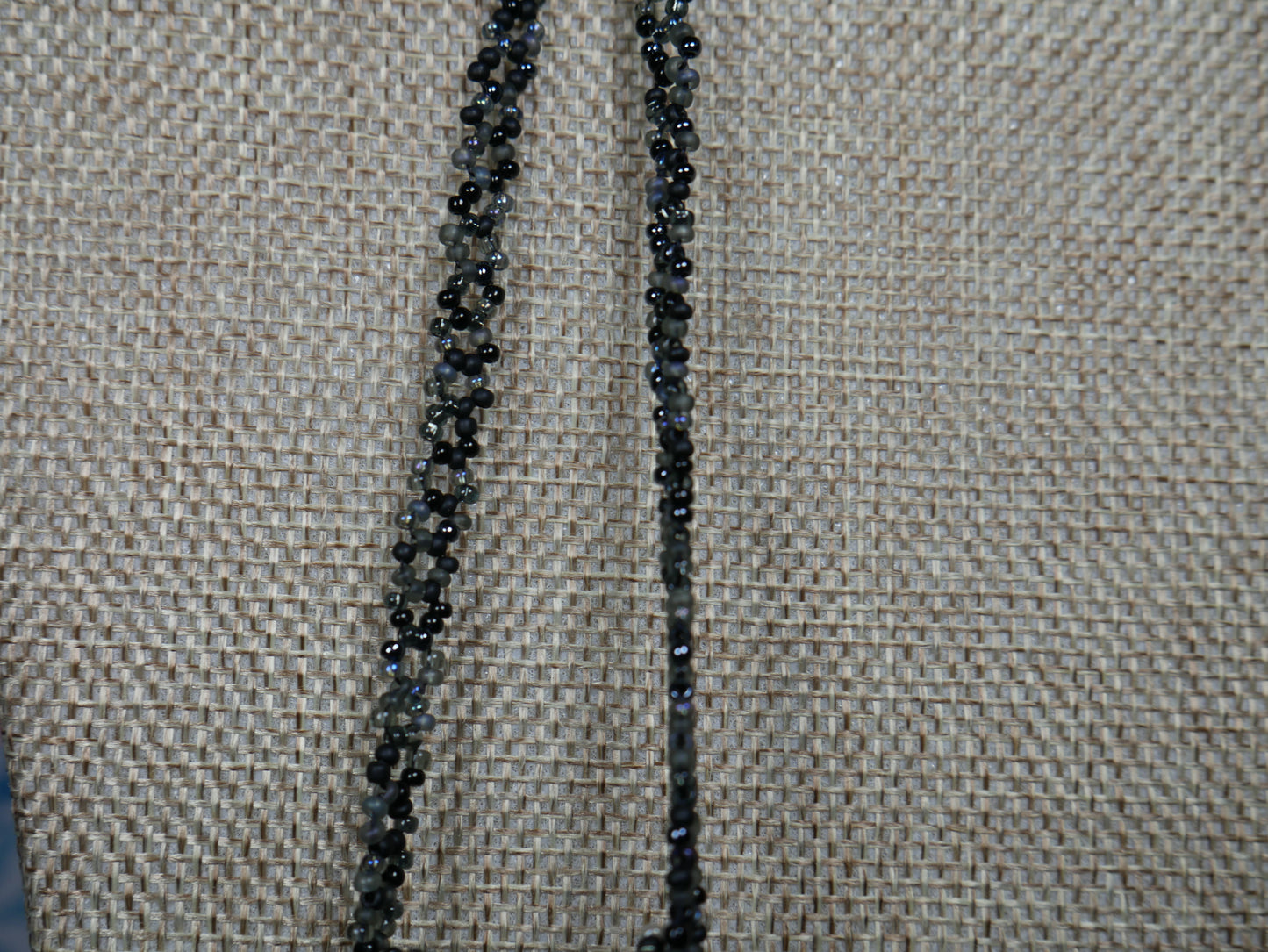 Beaded Black and Grey Woven Basket Necklace