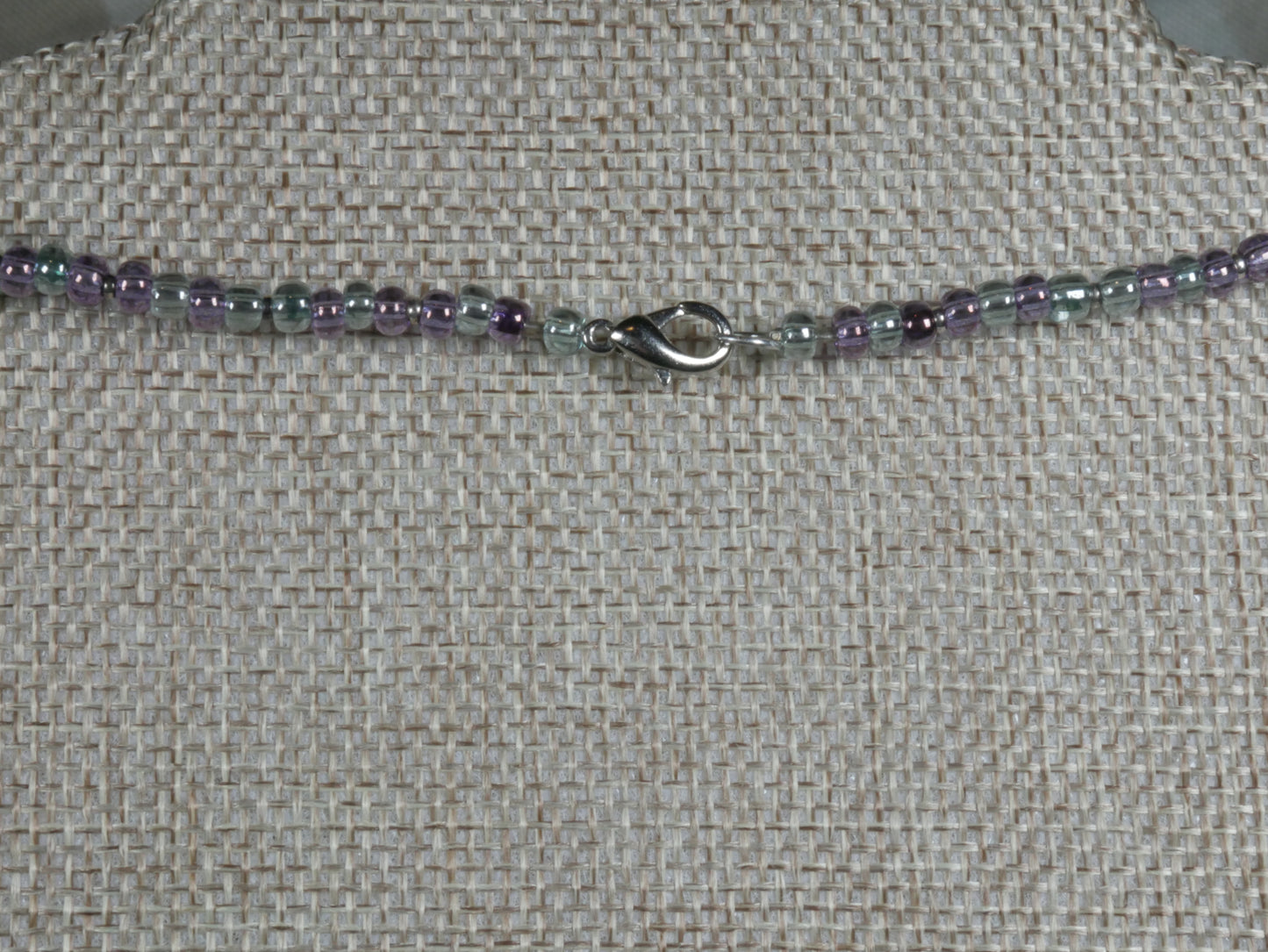 Beaded Necklace with Aqua and Purple Glass Beads and Bicone Crystals