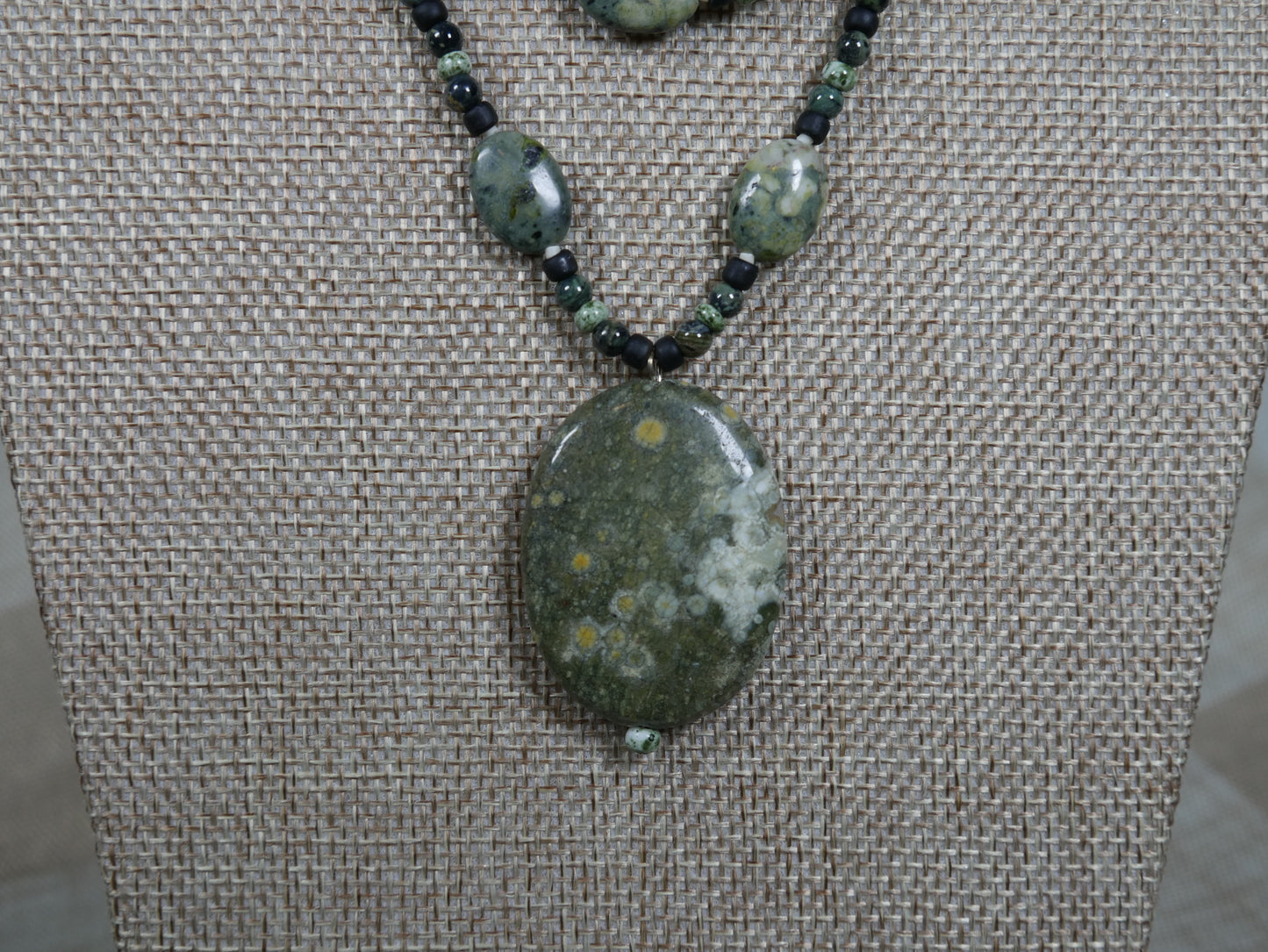 Beaded 2 Strand Rhyolite and Kambara Jasper Necklace with Rhyolite Pendant