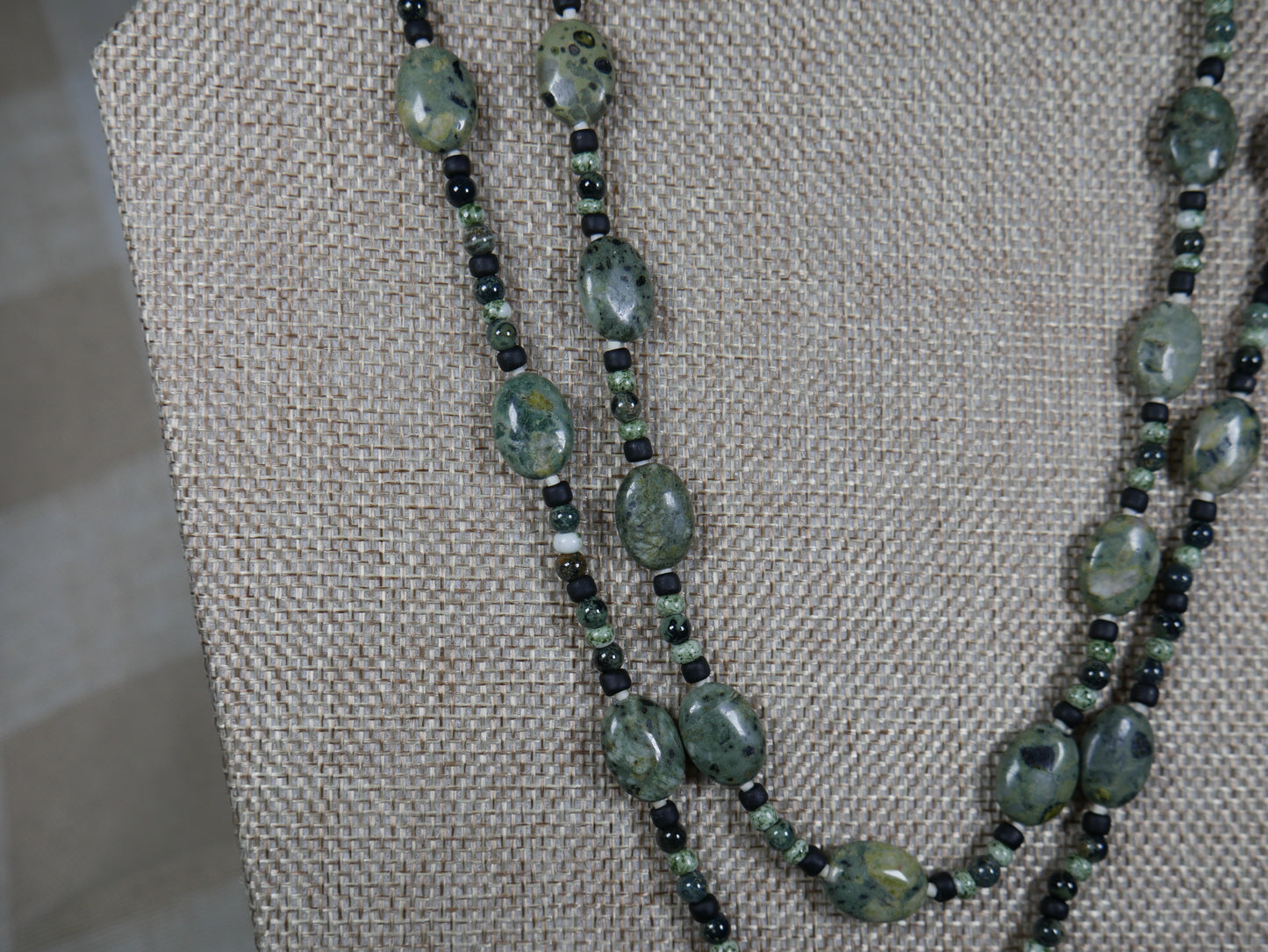 Beaded 2 Strand Rhyolite and Kambara Jasper Necklace with Rhyolite Pendant