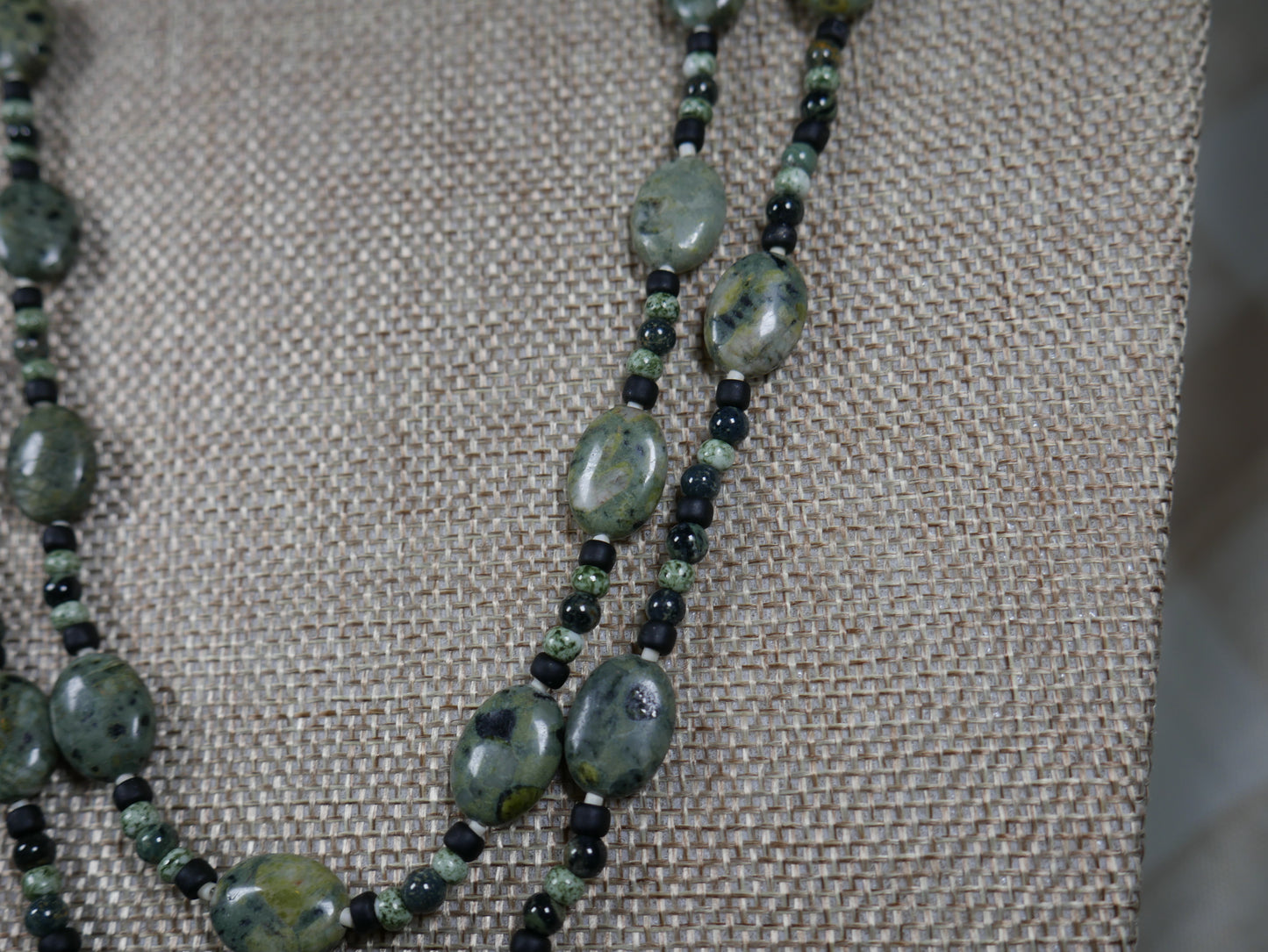 Beaded 2 Strand Rhyolite and Kambara Jasper Necklace with Rhyolite Pendant