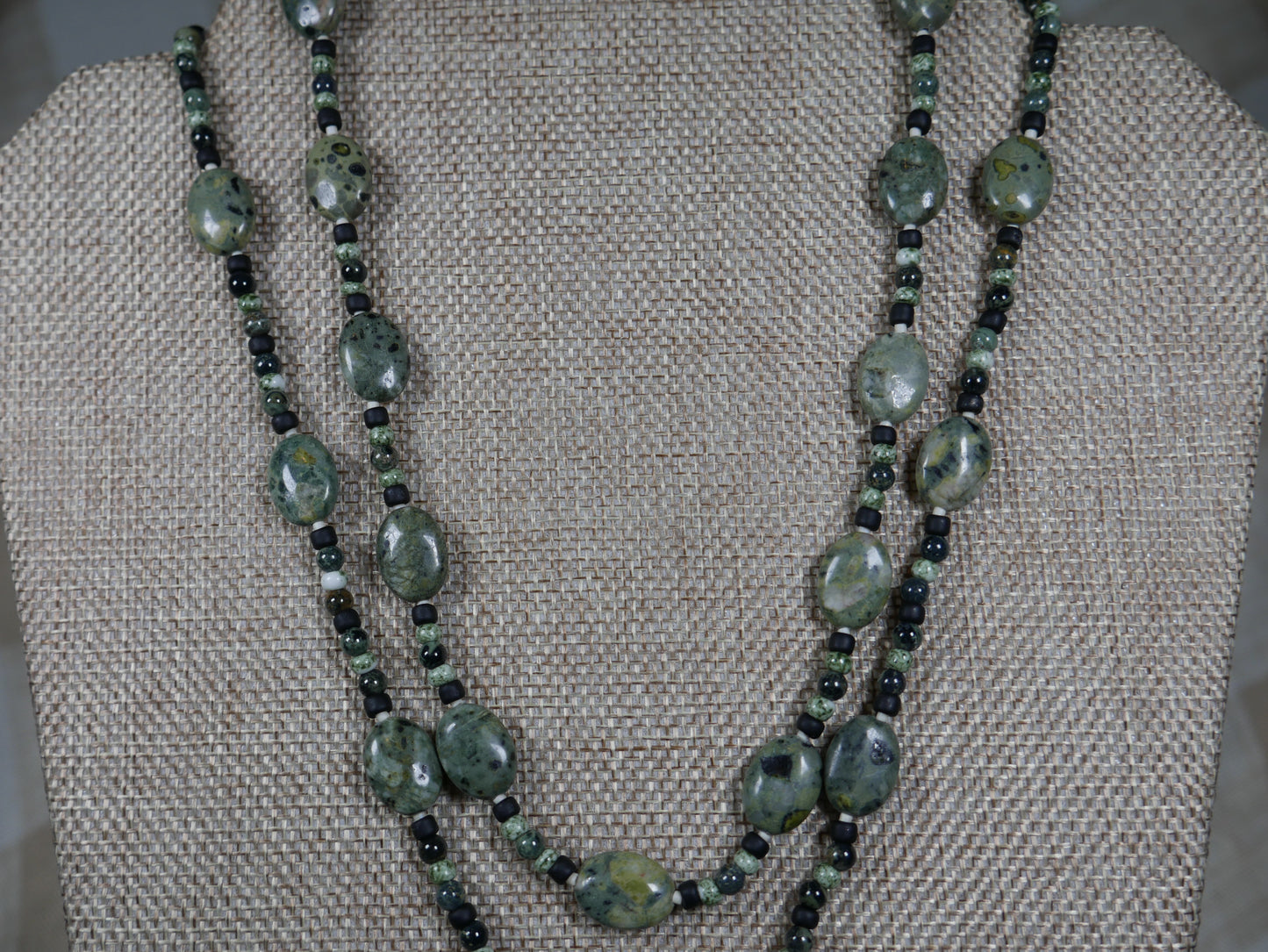 Beaded 2 Strand Rhyolite and Kambara Jasper Necklace with Rhyolite Pendant