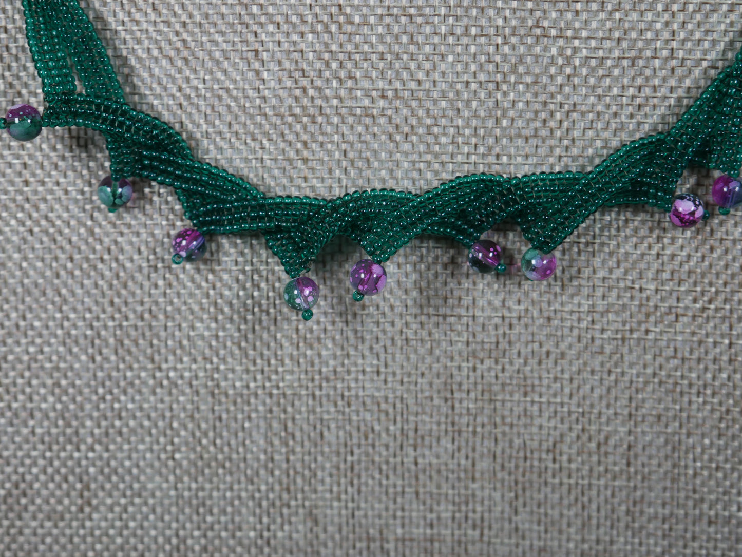 Layered and Twisted Green and Pink Herringbone Stitched Choker