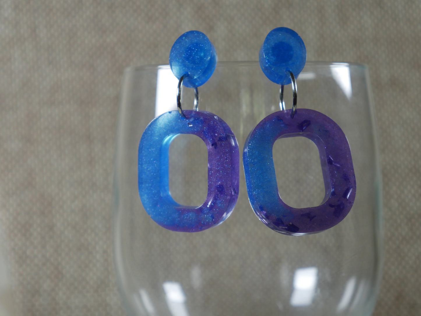 Resin Blue and Purple Square Earrings