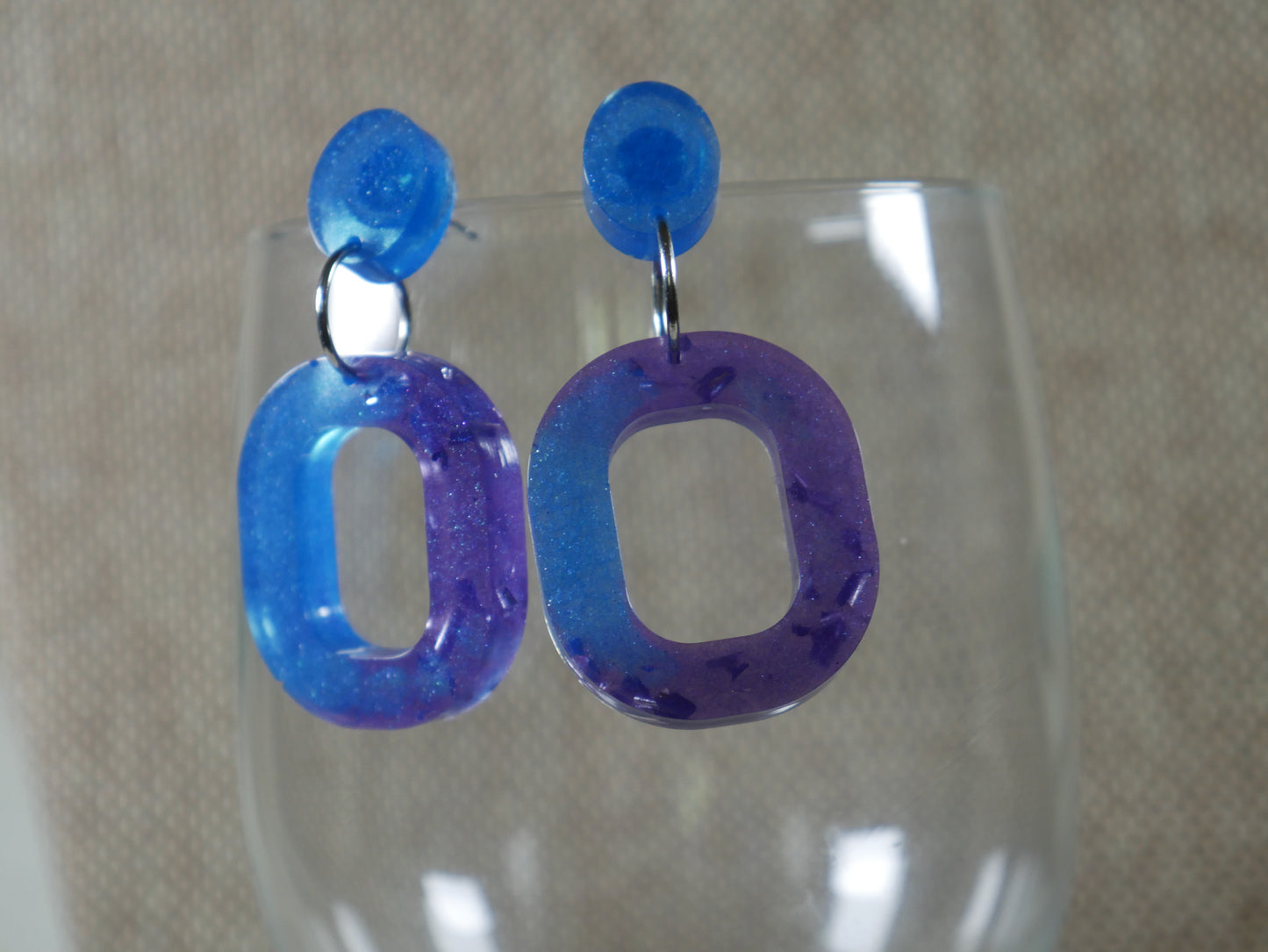 Resin Blue and Purple Square Earrings