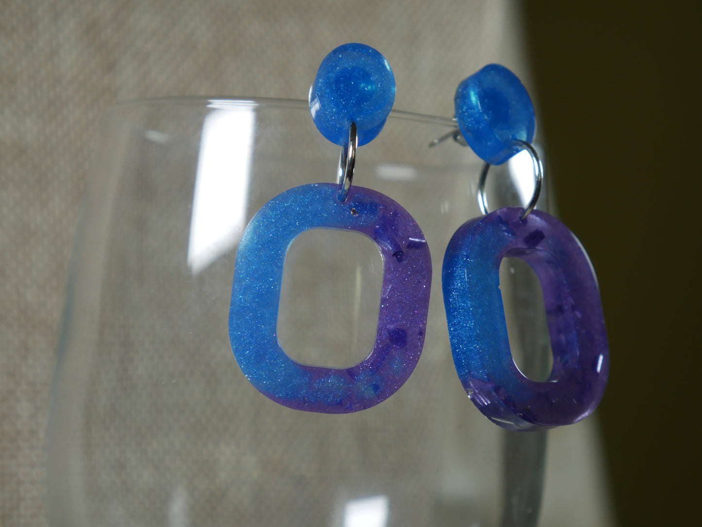 Resin Blue and Purple Square Earrings