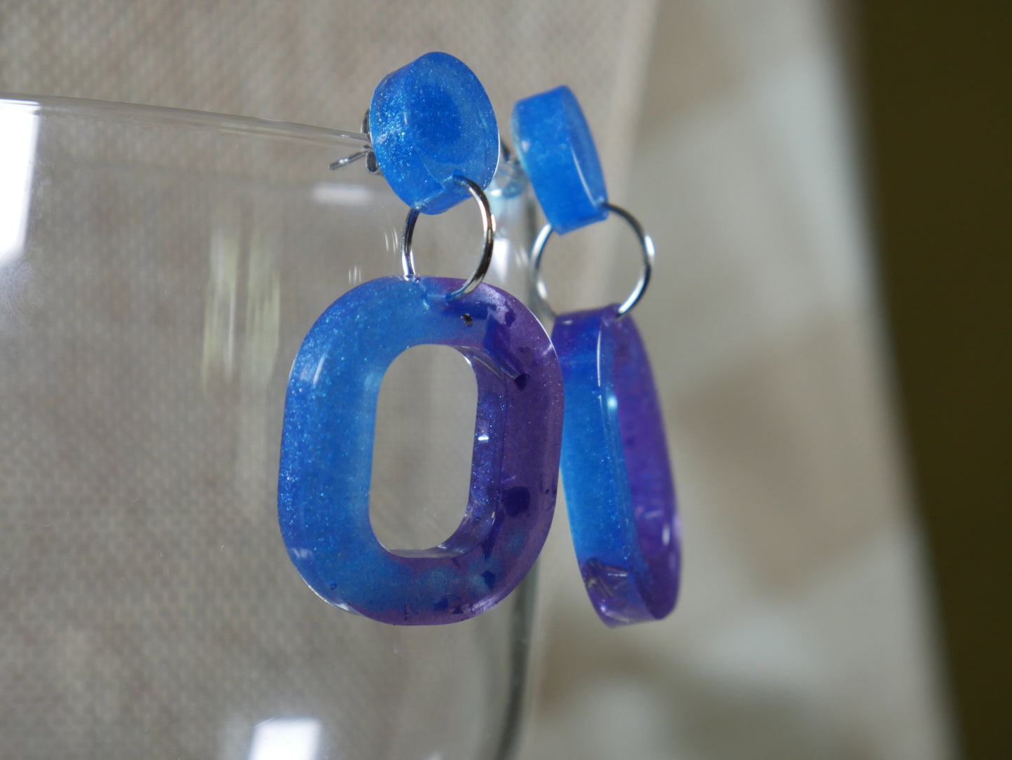 Resin Blue and Purple Square Earrings