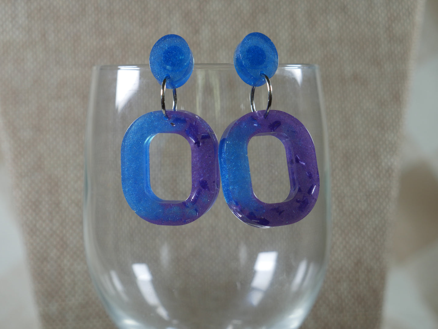 Resin Blue and Purple Square Earrings