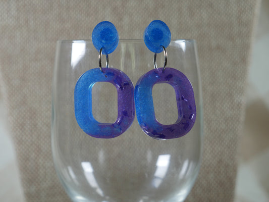 Resin Blue and Purple Square Earrings