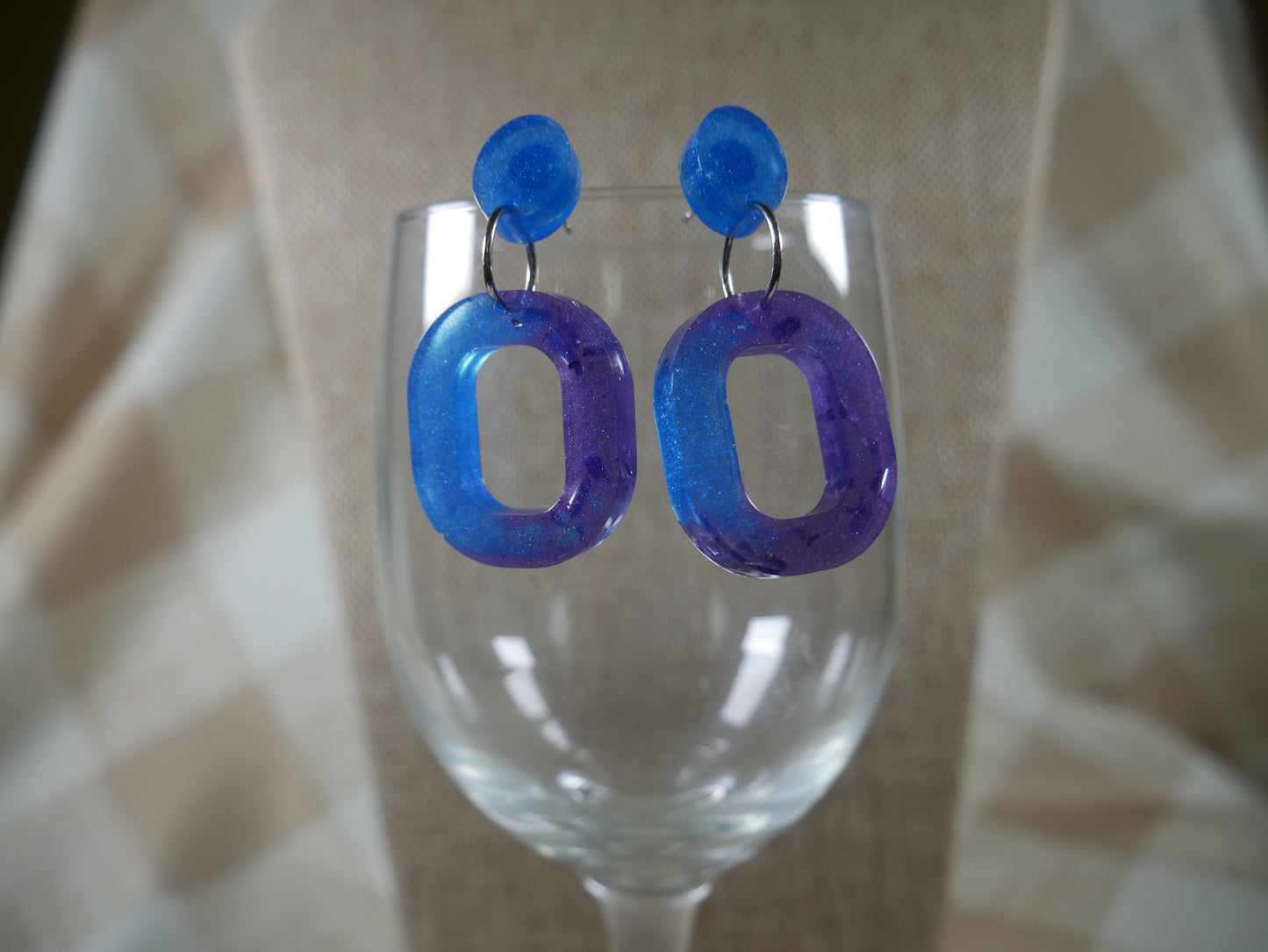 Resin Blue and Purple Square Earrings