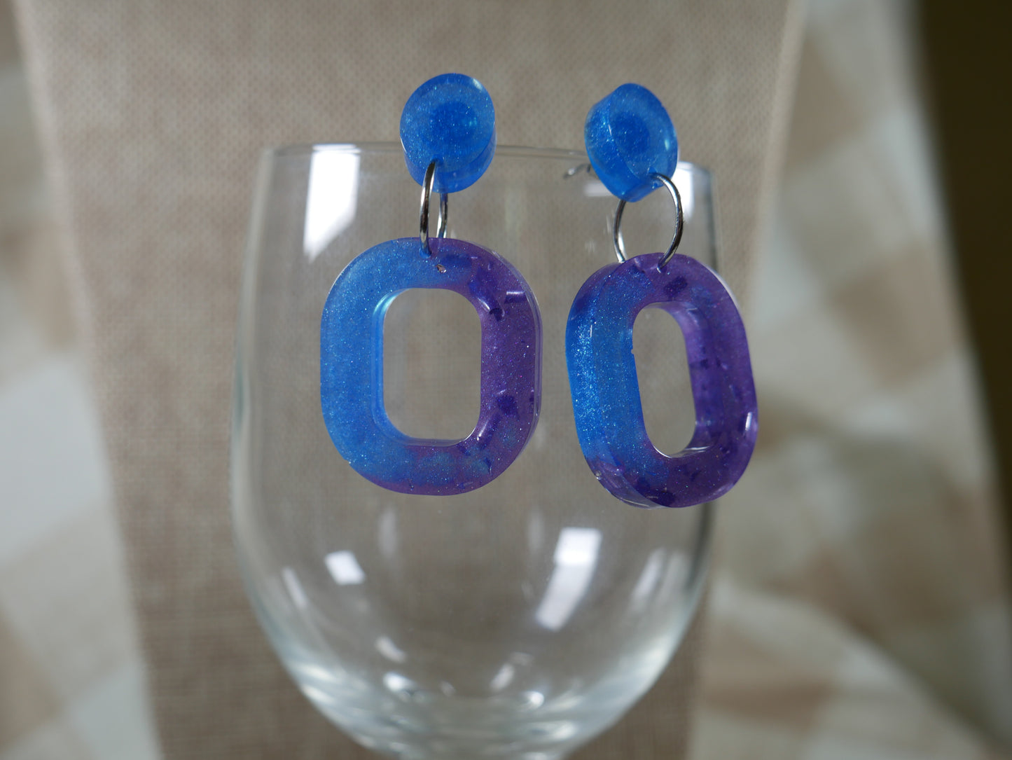 Resin Blue and Purple Square Earrings