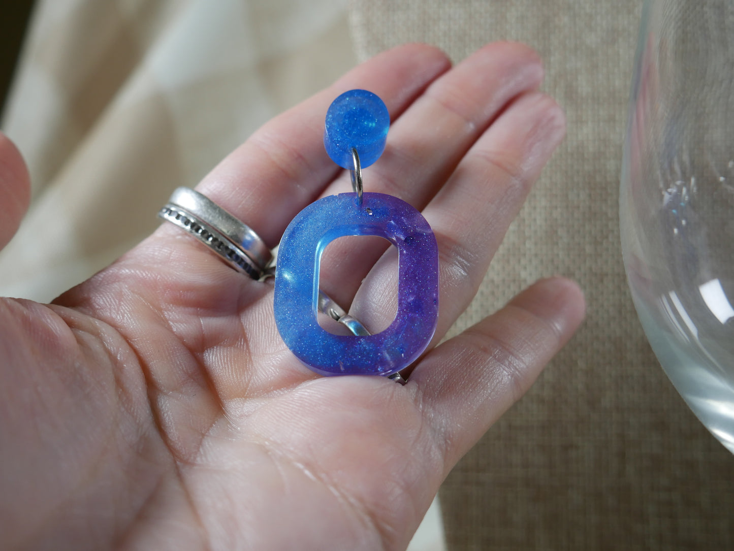 Resin Blue and Purple Square Earrings