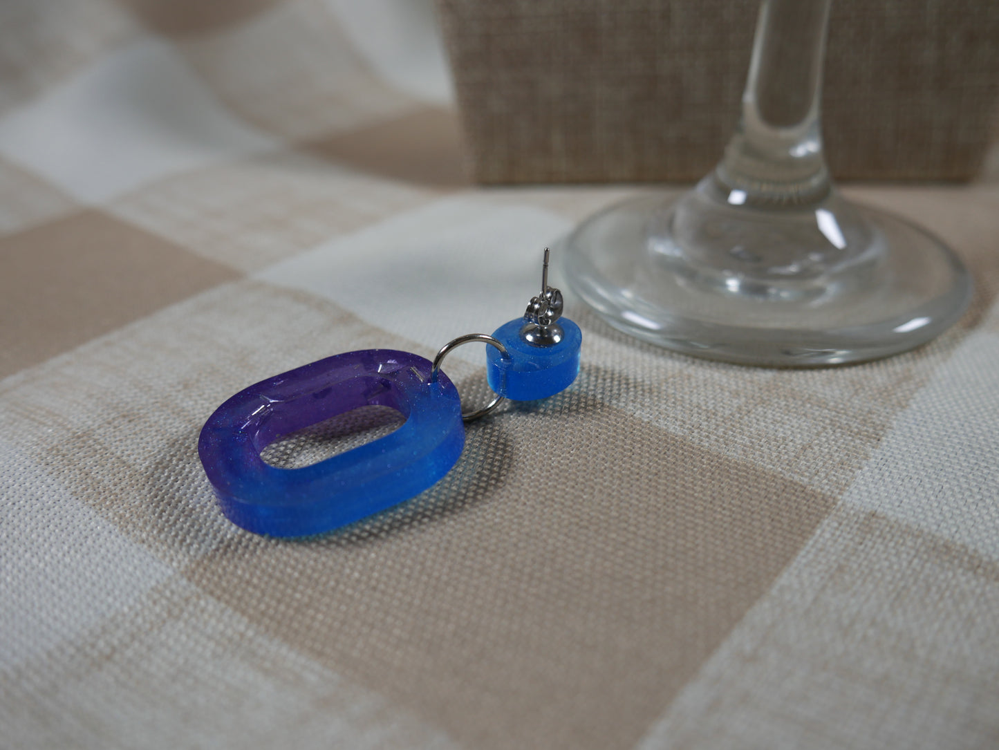 Resin Blue and Purple Square Earrings