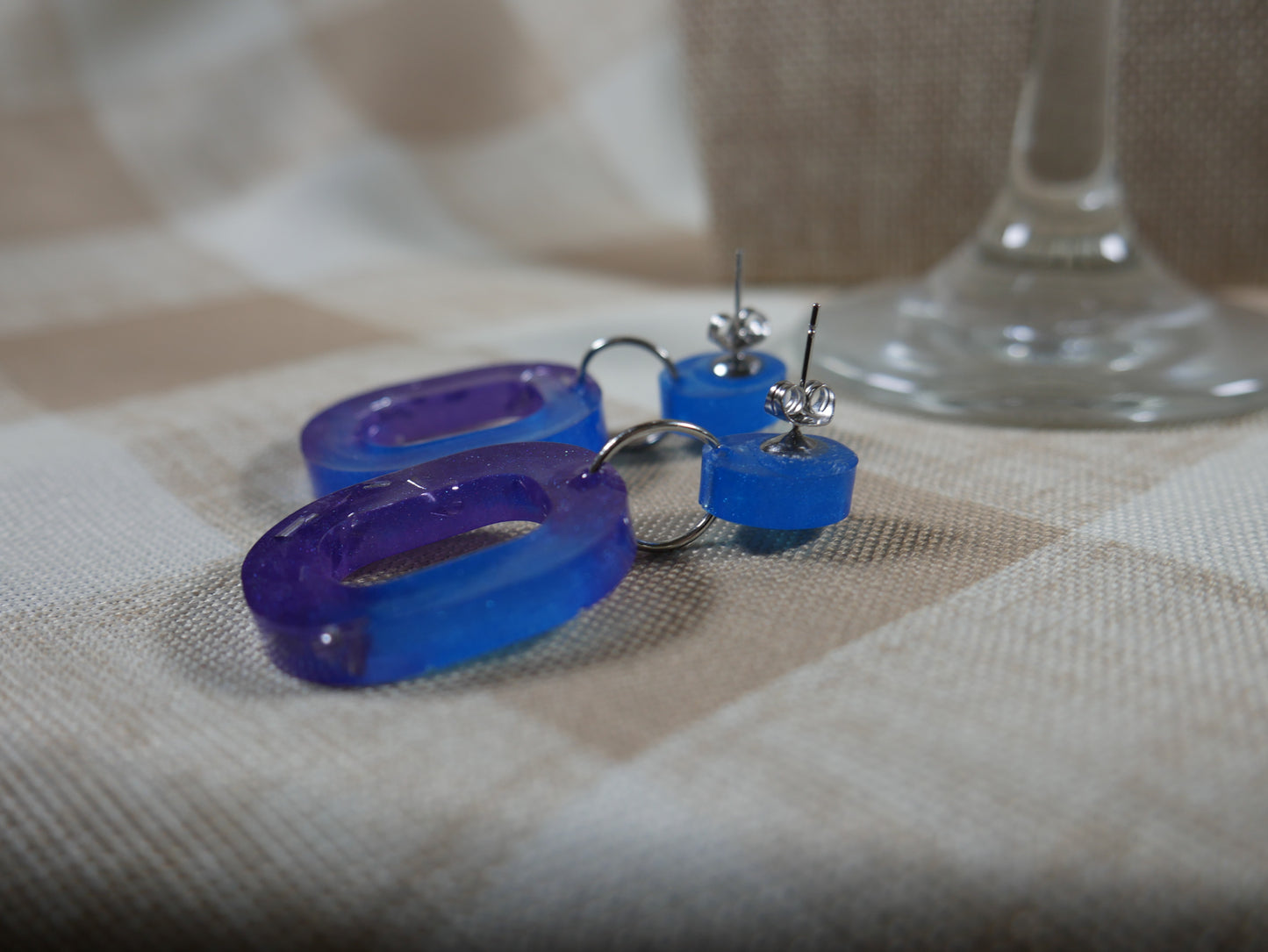 Resin Blue and Purple Square Earrings