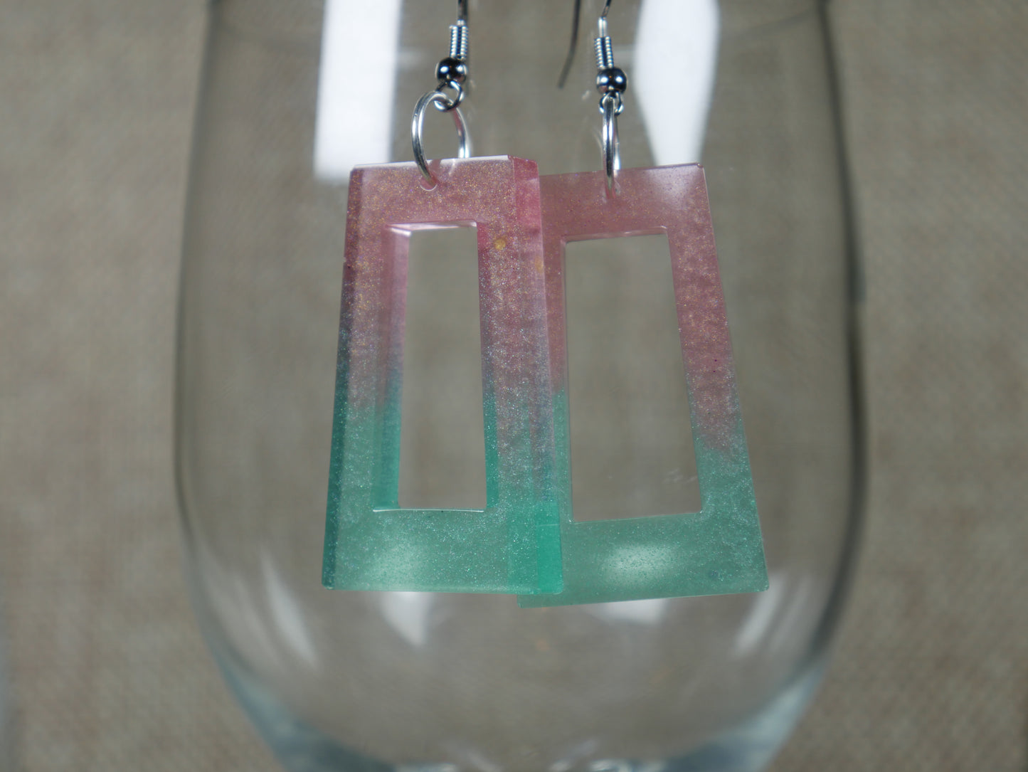 Resin Green and Pink Watermelon Colored Earrings