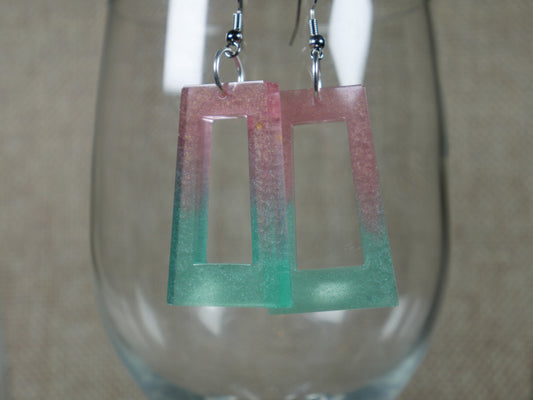 Resin Green and Pink Watermelon Colored Earrings