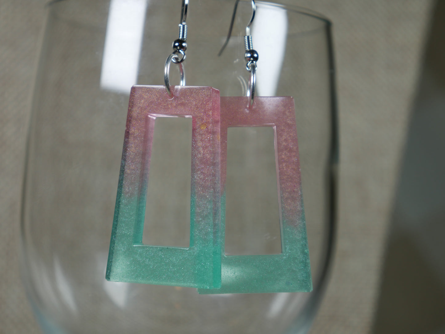 Resin Green and Pink Watermelon Colored Earrings