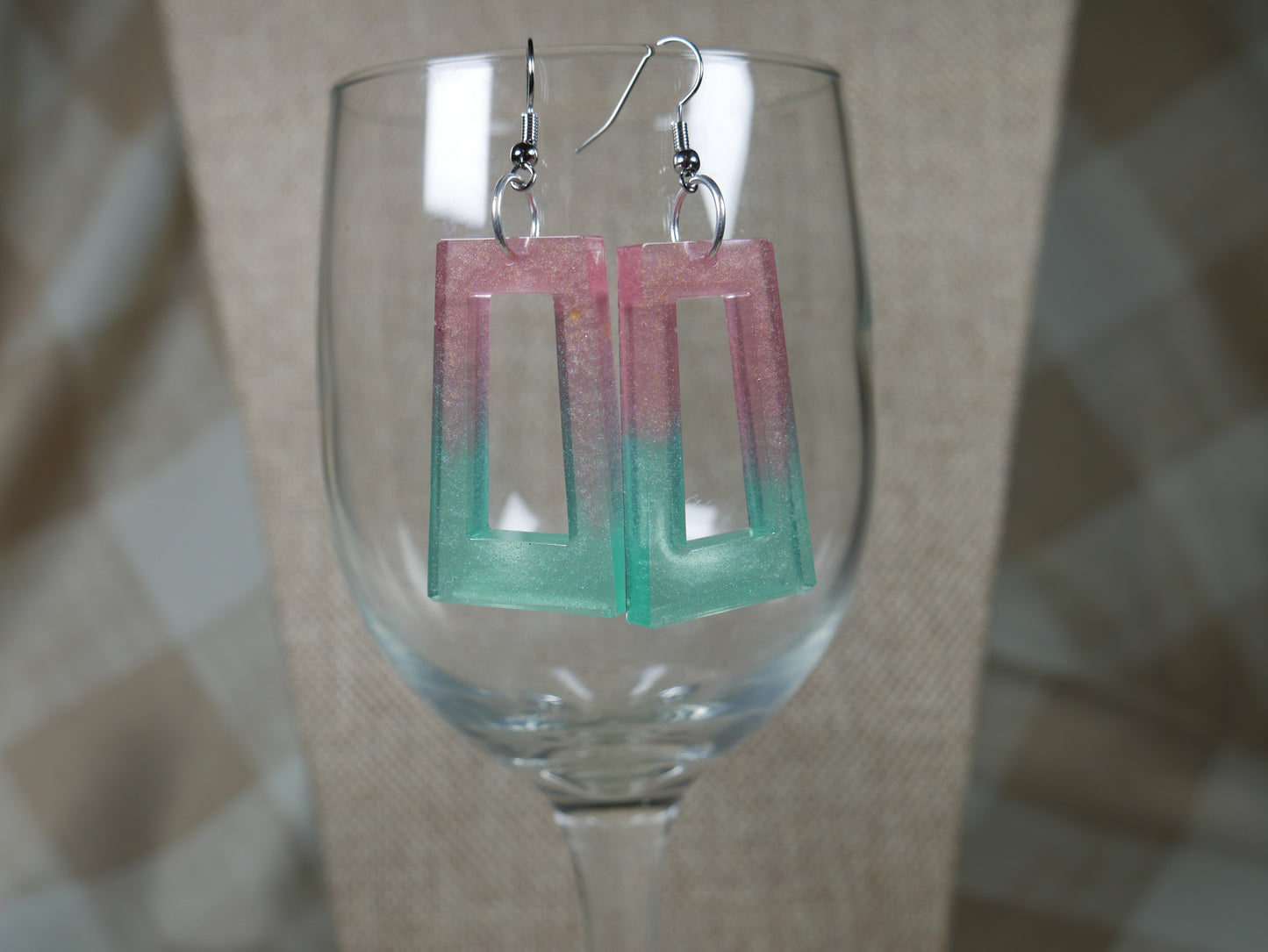 Resin Green and Pink Watermelon Colored Earrings