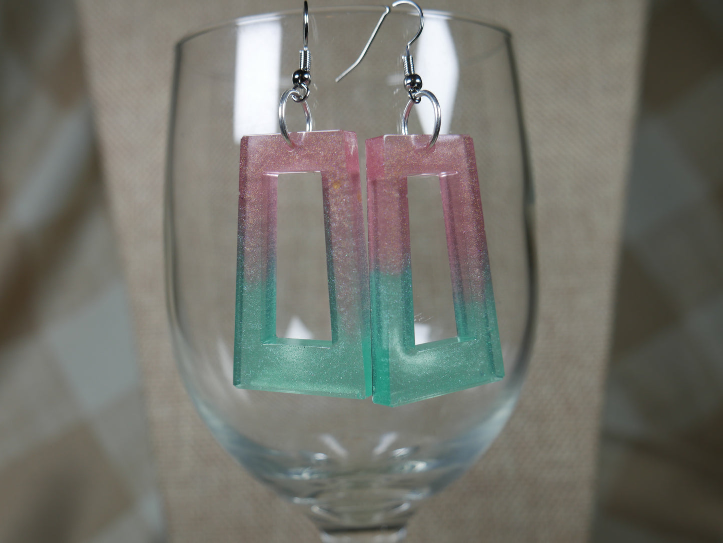 Resin Green and Pink Watermelon Colored Earrings