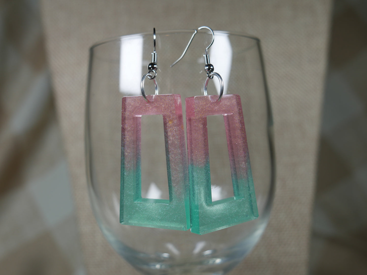 Resin Green and Pink Watermelon Colored Earrings