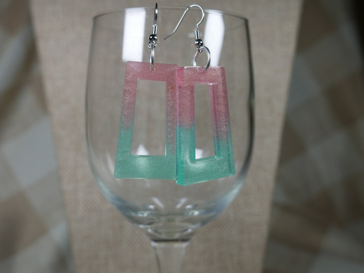 Resin Green and Pink Watermelon Colored Earrings