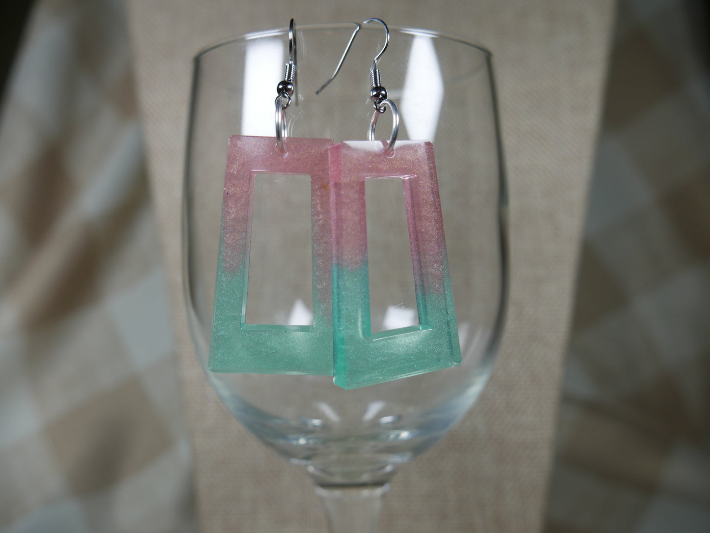 Resin Green and Pink Watermelon Colored Earrings