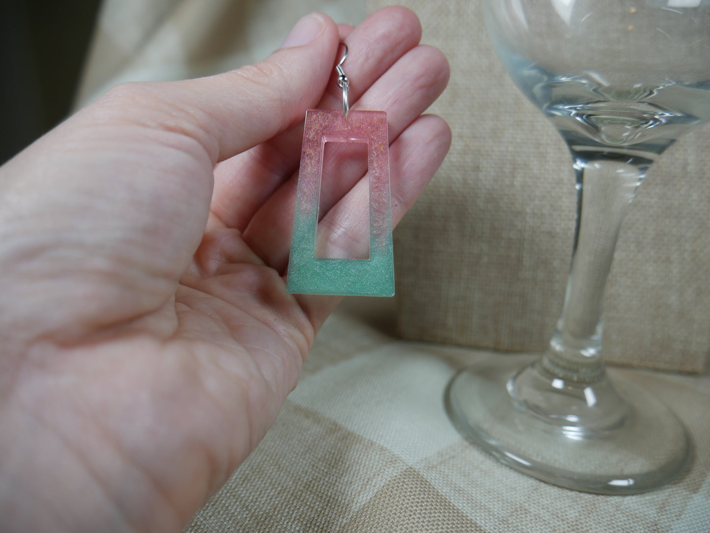 Resin Green and Pink Watermelon Colored Earrings