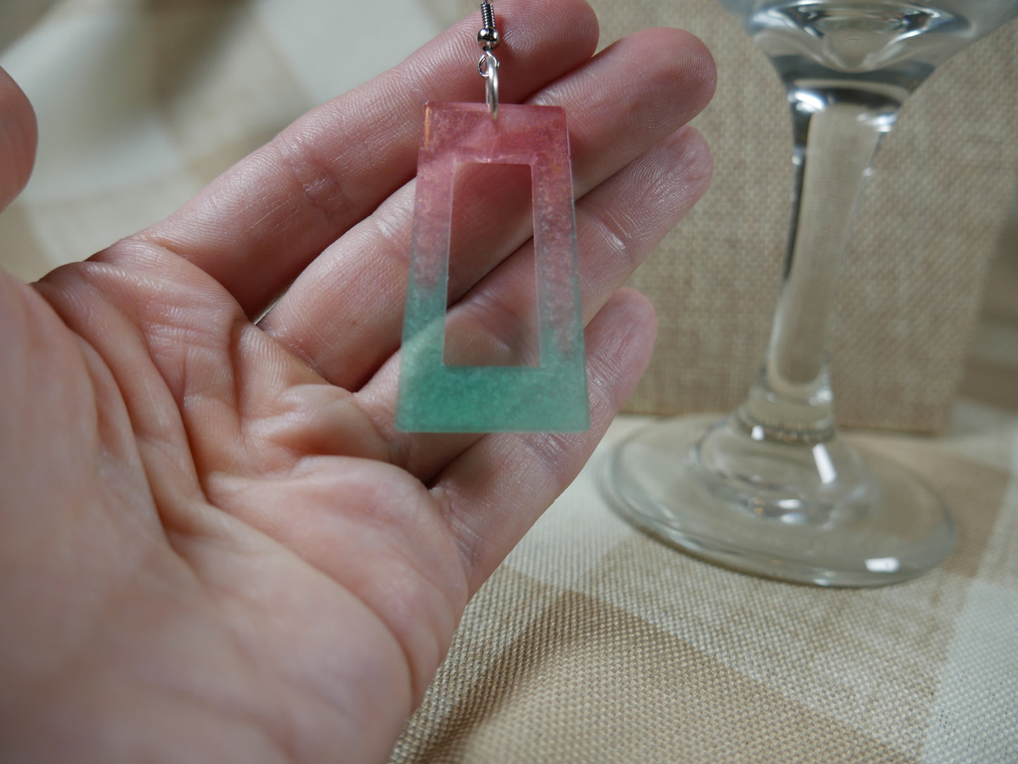 Resin Green and Pink Watermelon Colored Earrings