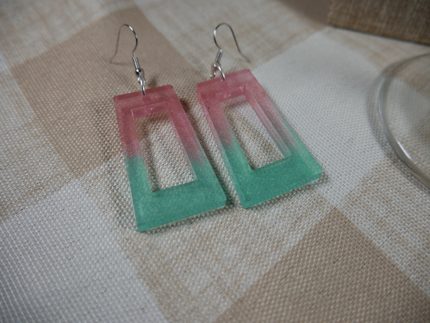 Resin Green and Pink Watermelon Colored Earrings