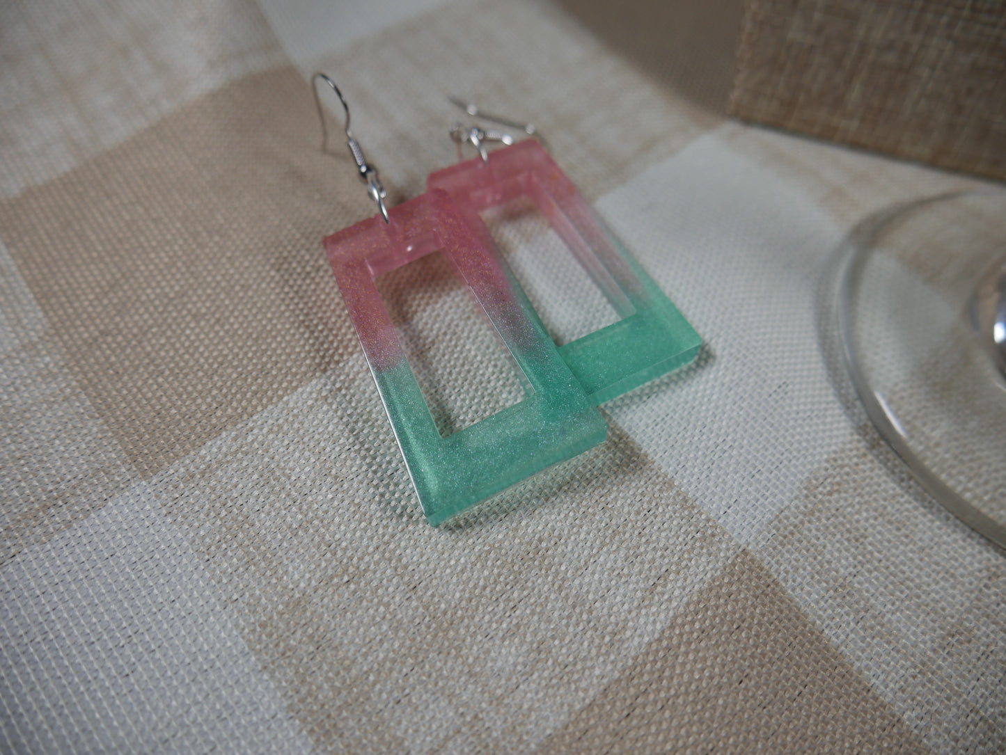 Resin Green and Pink Watermelon Colored Earrings