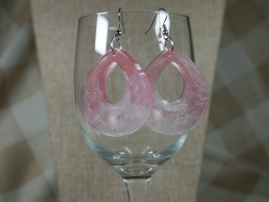 Resin Sparkly White and Pink Teardrop Earrings