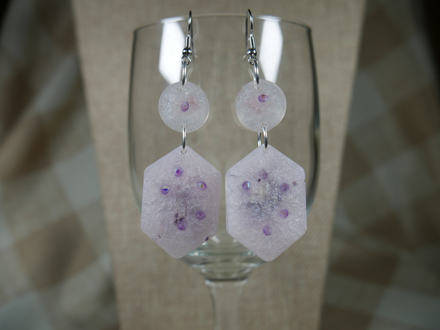 Resin Opalescent and Purple Geometric Earrings