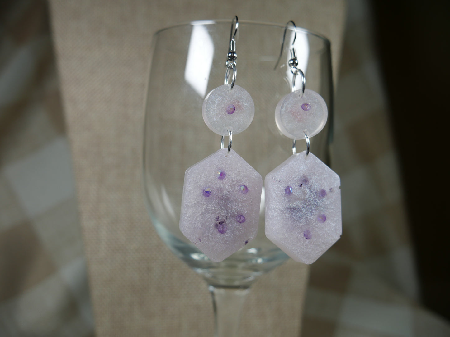 Resin Opalescent and Purple Geometric Earrings