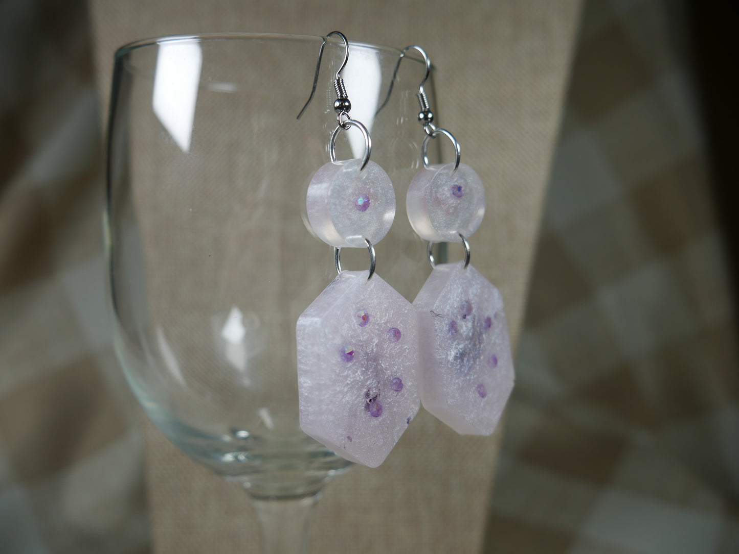 Resin Opalescent and Purple Geometric Earrings