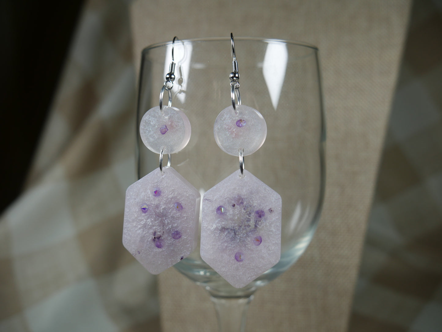 Resin Opalescent and Purple Geometric Earrings