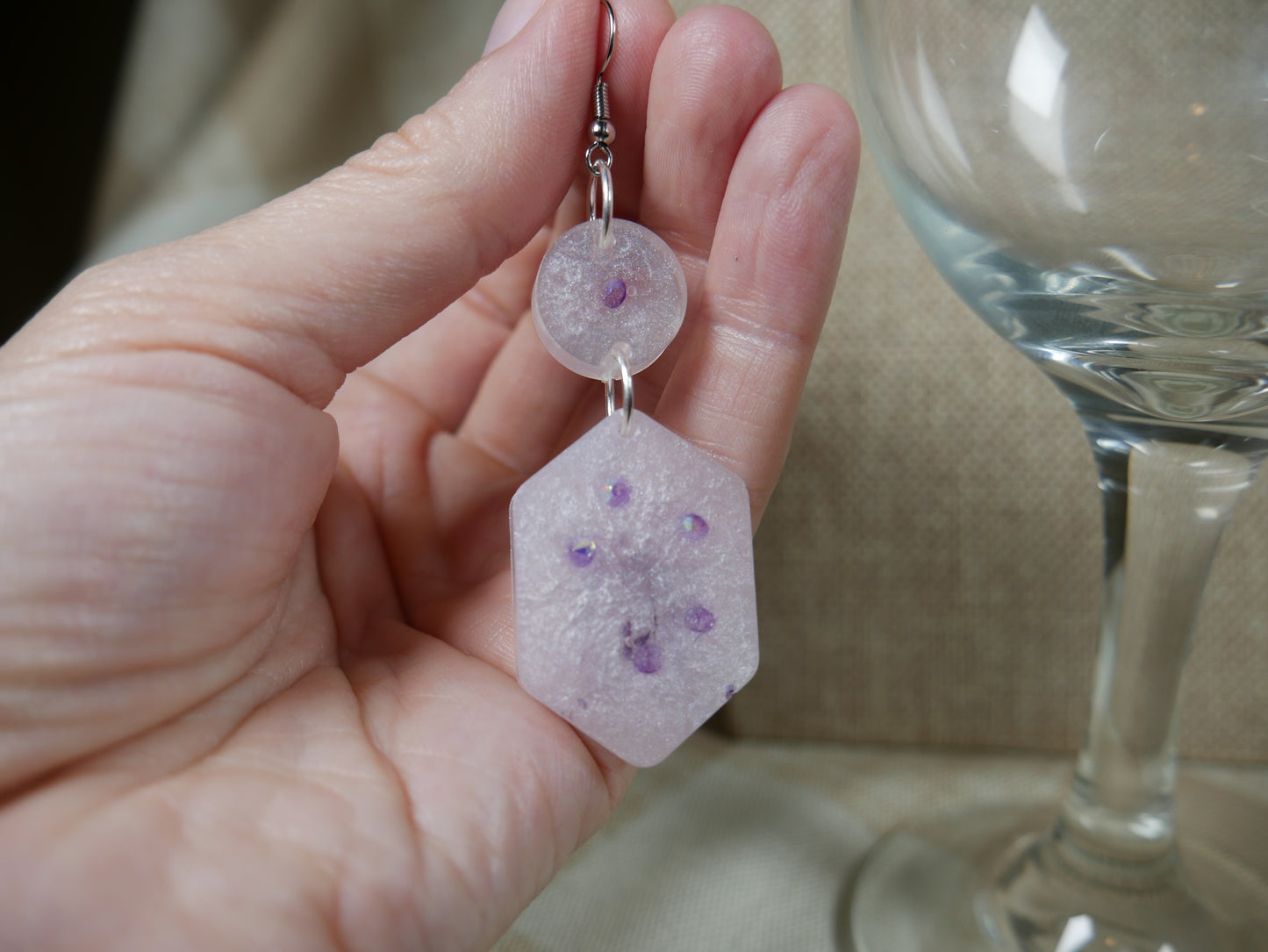 Resin Opalescent and Purple Geometric Earrings