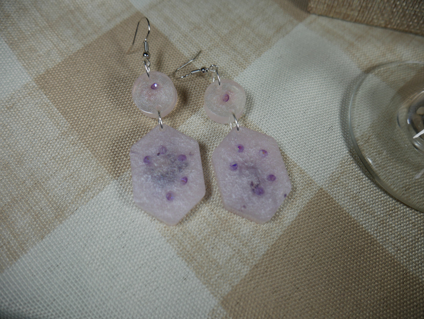 Resin Opalescent and Purple Geometric Earrings