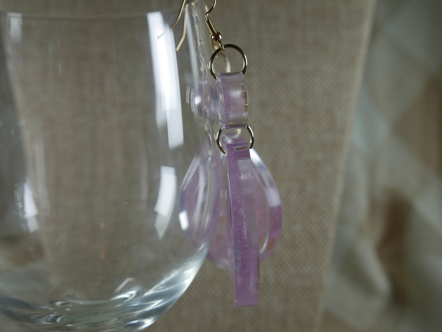 Resin Purple and Gold Butterfly Teardrop Earrings