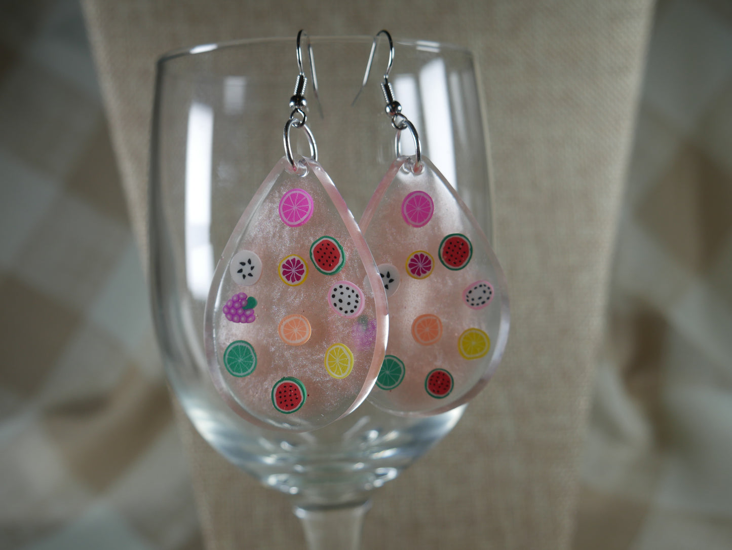 Resin Fruity Fruit Teardrop Shaped Earrings