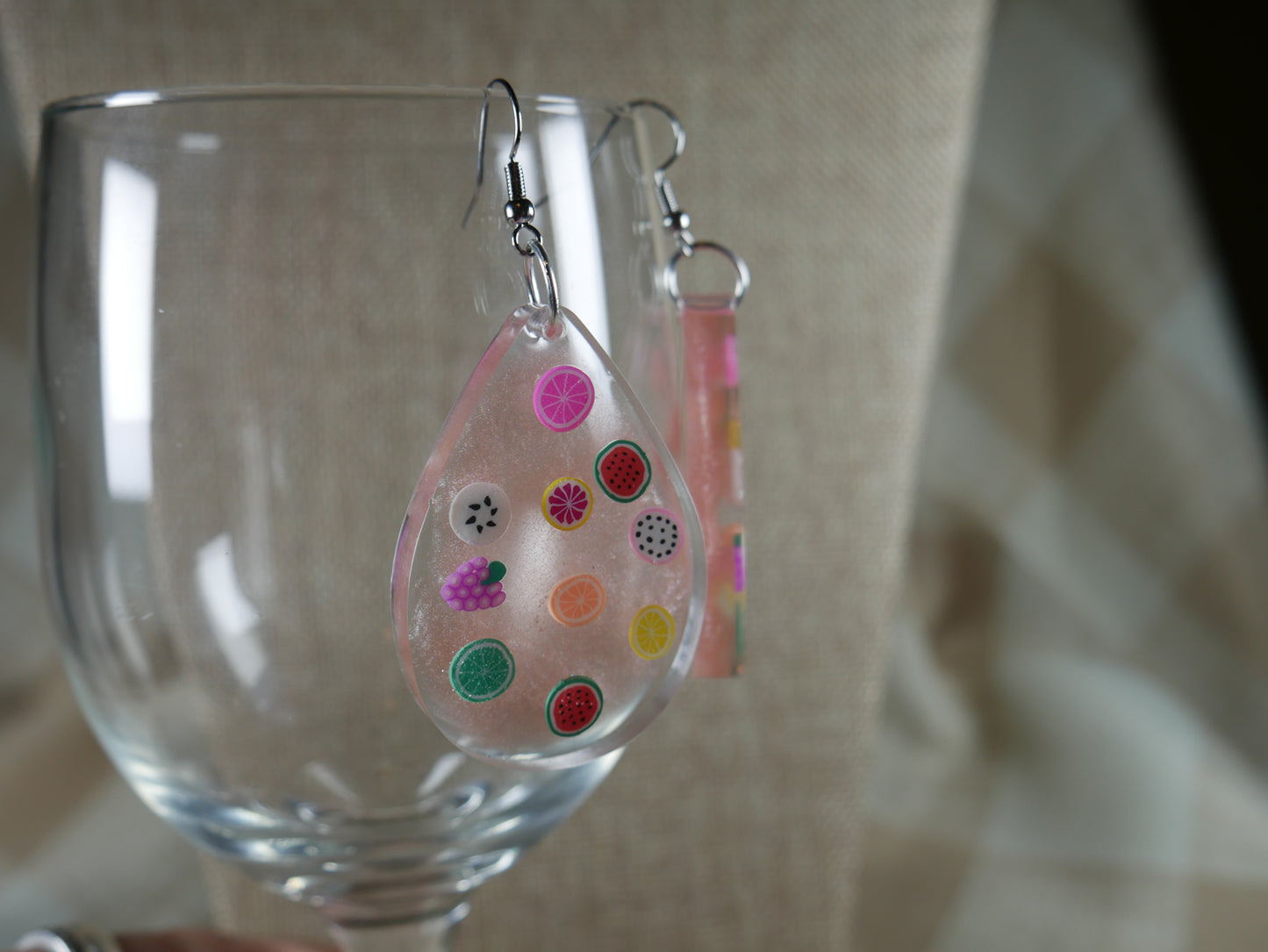 Resin Fruity Fruit Teardrop Shaped Earrings