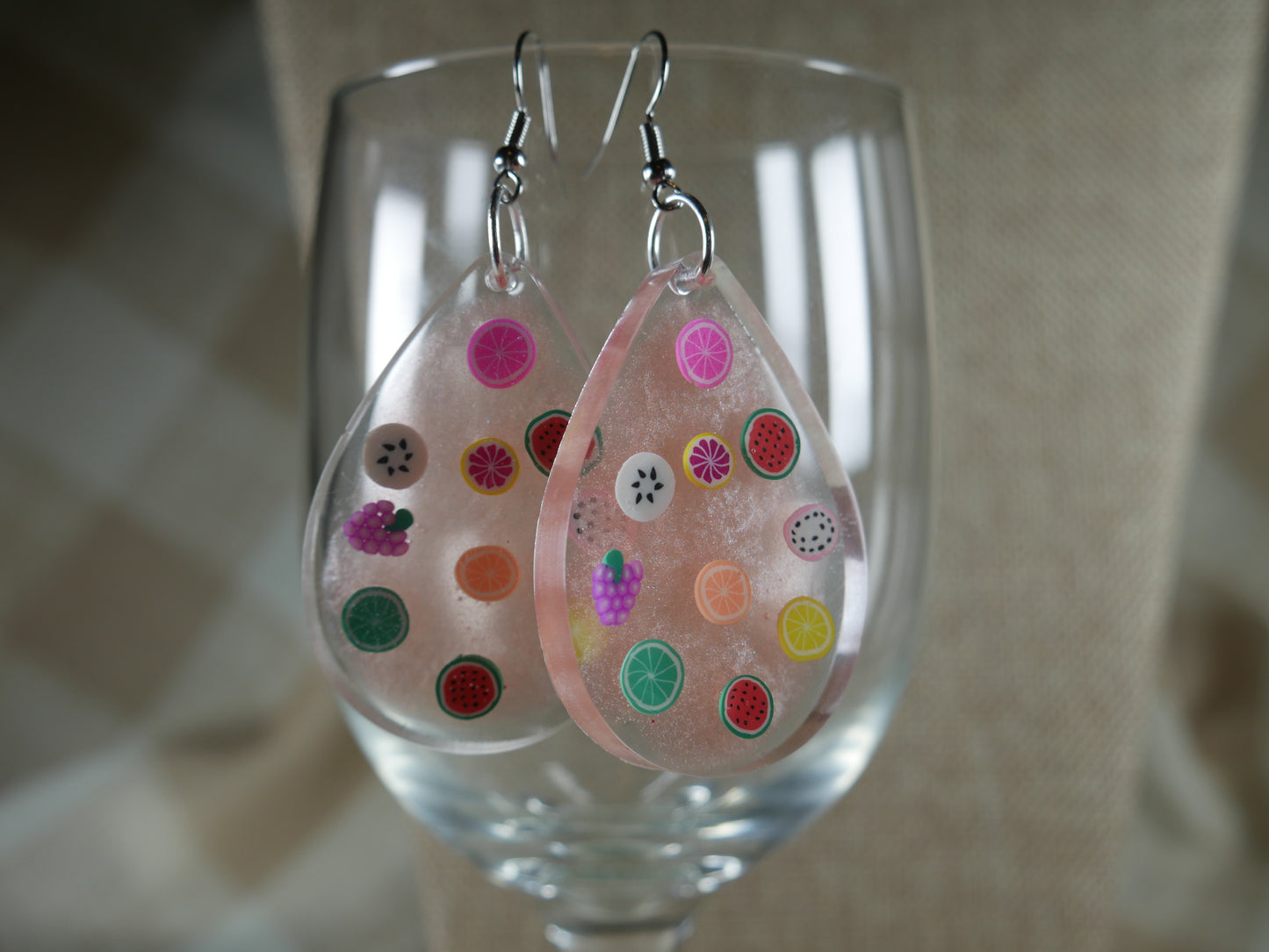 Resin Fruity Fruit Teardrop Shaped Earrings