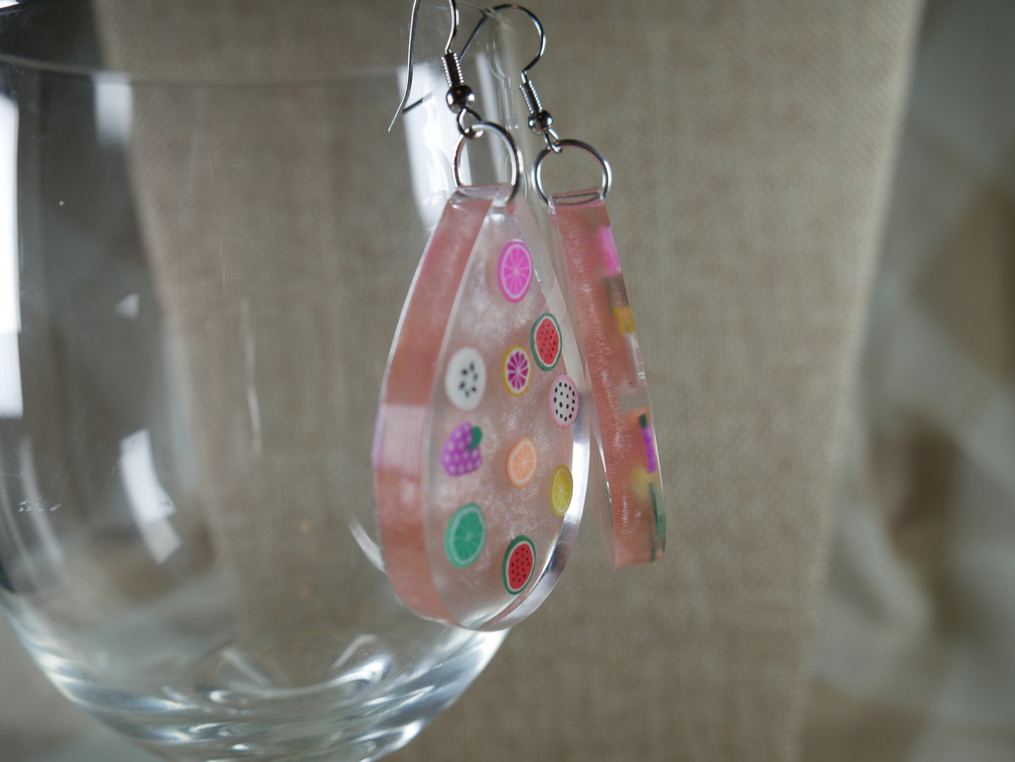 Resin Fruity Fruit Teardrop Shaped Earrings