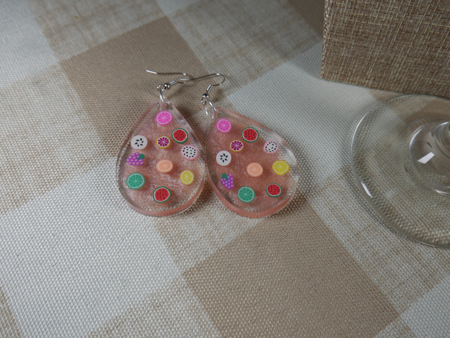 Resin Fruity Fruit Teardrop Shaped Earrings